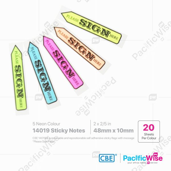 CBE Sticky Note/CBE 14019 Removable Sticky Flag 'Please Sign Here'/Nota Melekit (5 Neon Colour) (20's/Colour)