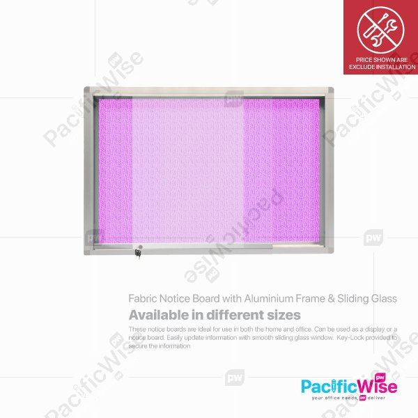 Fabric Notice Board With Aluminium Frame & Sliding Glass