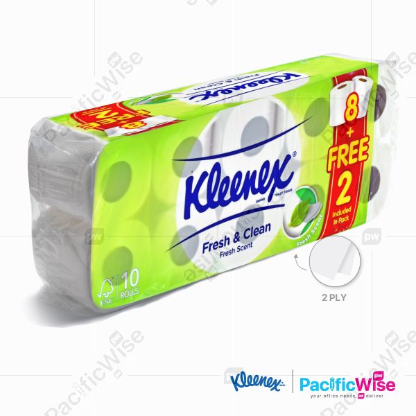 Toilet Roll/Kleenex/Gulung Tisu Tandas/2 Ply Tissue Paper/Fresh Clean (8+2 Rolls)