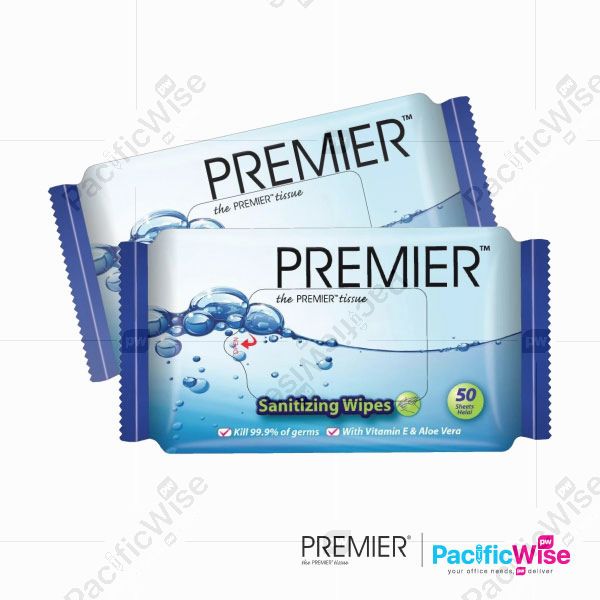 Sanitizing Wipes/Premier/Tisu Sanitasi/Tisu basah/Wet Tissue/Tissue Paper (2 Packets x 50 Sheets)