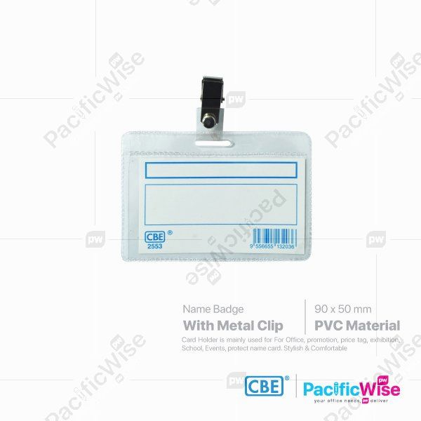 CBE/Name Badge With Clip PVC Side Loading/Lencana Nama Dengan Klip Bahagian Sisi/Name Badge/2553