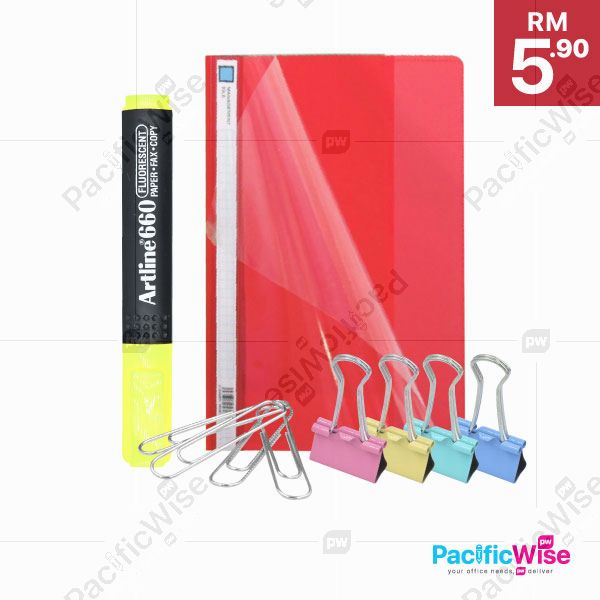 Giant Clip + Highlighter Pen + Management File + Colour Double Clip{RM5.90-Package 1}/Jumbo/Klip Kertas/Silver/50mm/Penyorot/Writing Pen/660/Q M/Pengurusan Fail/1807/A4/Colour/Klip Pengika/25mm