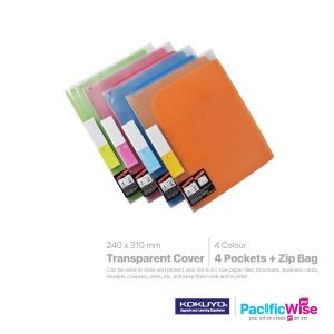 Kokuyo/Pocket Book & Zip Bag Transparent Cover/Poket Buku & Beg Zip Penutup Jelas/File Filing/4 Pocket